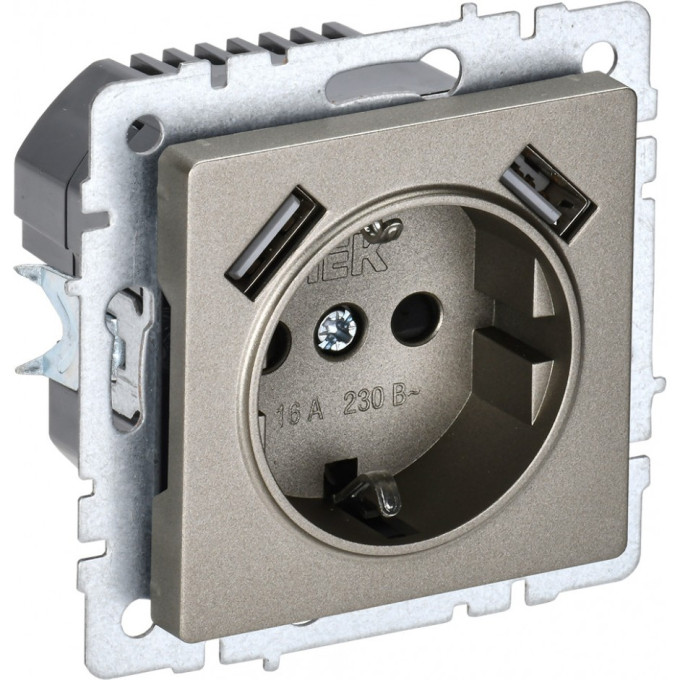 Розетка IEK BRITE РЮш10-1-БрШ 16А с USB A+A 2.1А BR-R14-16-U21-D21-K37