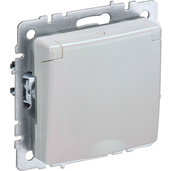 Розетка IEK BRITE с заземлением с защитными шторками и крышкой 16А IP20 РСбш10-3-БрЖ жемчуг